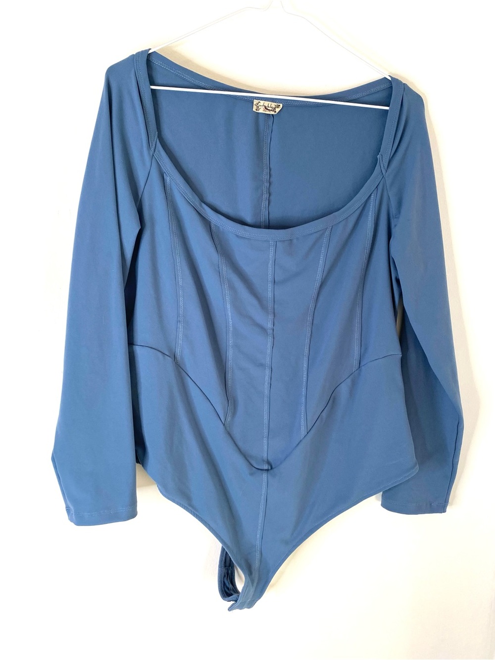 Intimately By Free People Blue Corset Seam Long Sleeve Scoop Neck Bodysuit